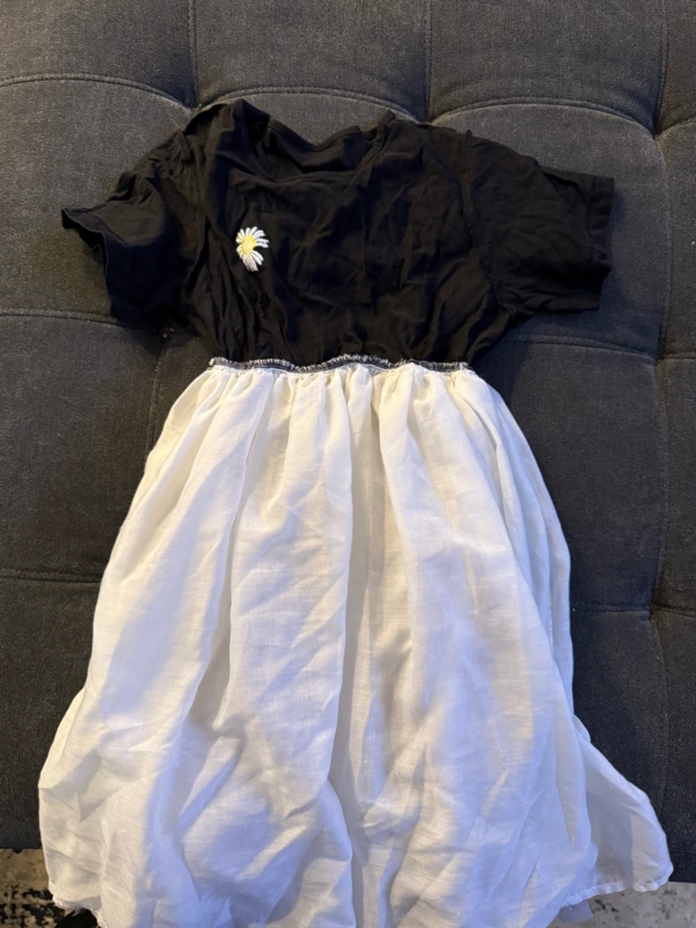 Black Daisy Top with White Skirt Dress